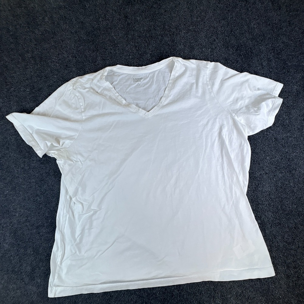 Lands' End T Shirt Womens White Cotton V‎ Neck Short Sleeve Casual Everyday Wear